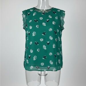 Ann Taylor Factory Green Floral Ruffle Sleeve Blouse 💚Size S